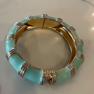 J. Crew Bracelet Seafoam Green Enamel Gold Tone Hinged Bangle